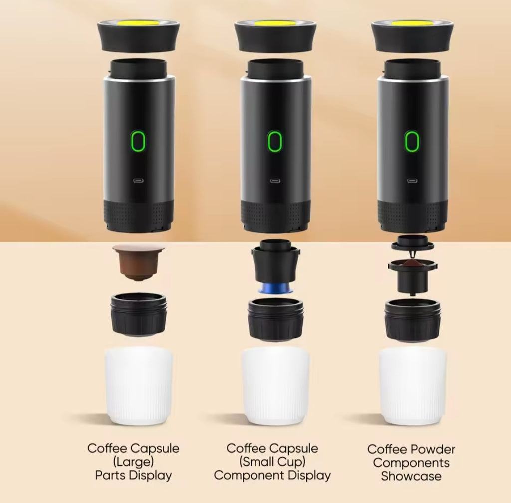 Cafetera Portátil Eléctrica 3 en 1 - Cápsulas y Café Molido Batería USB