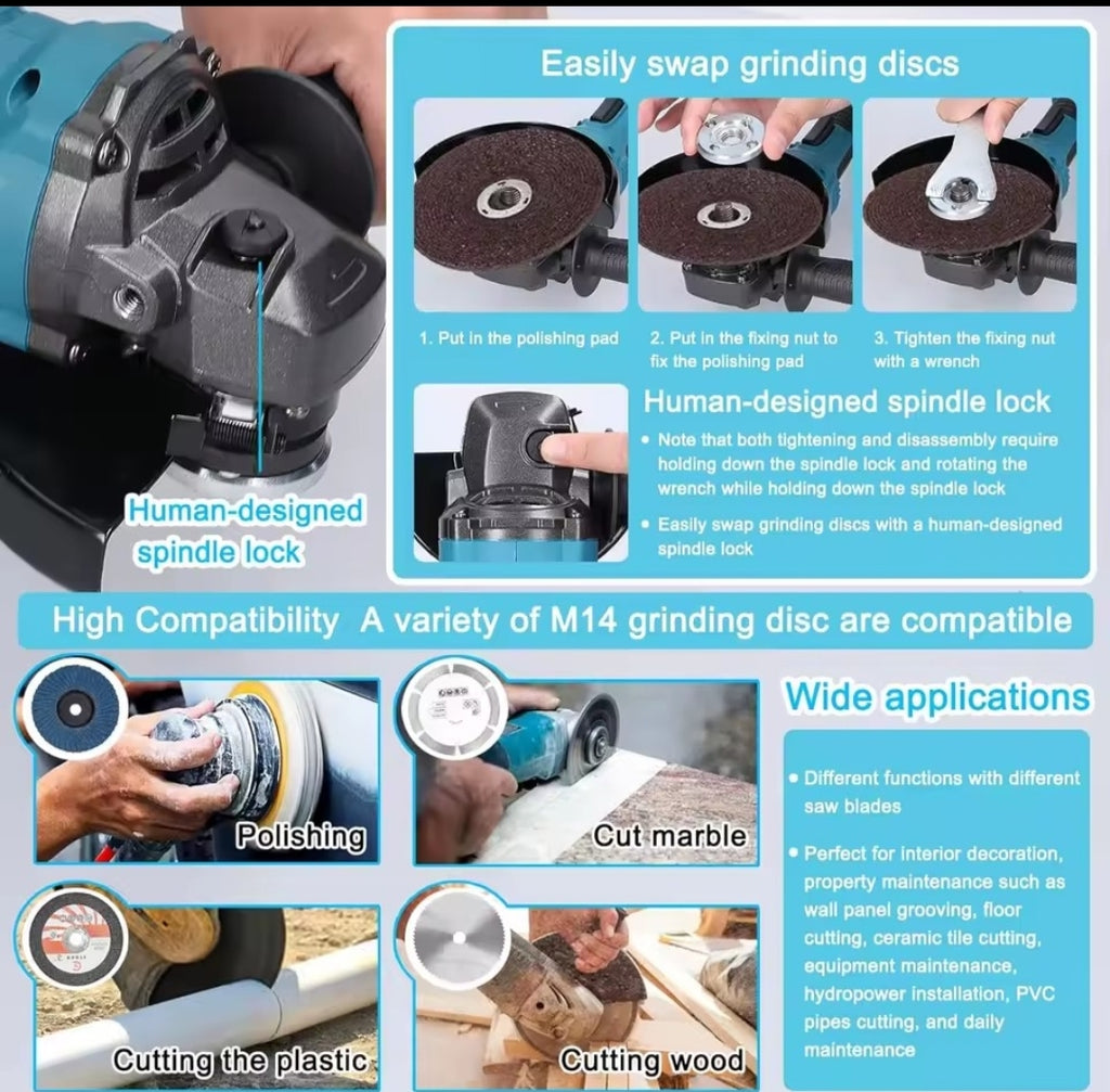 Amoladora Angular Inalámbrica 18V 125mm Sin Escobillas - 3 Velocidades Compatible Makita