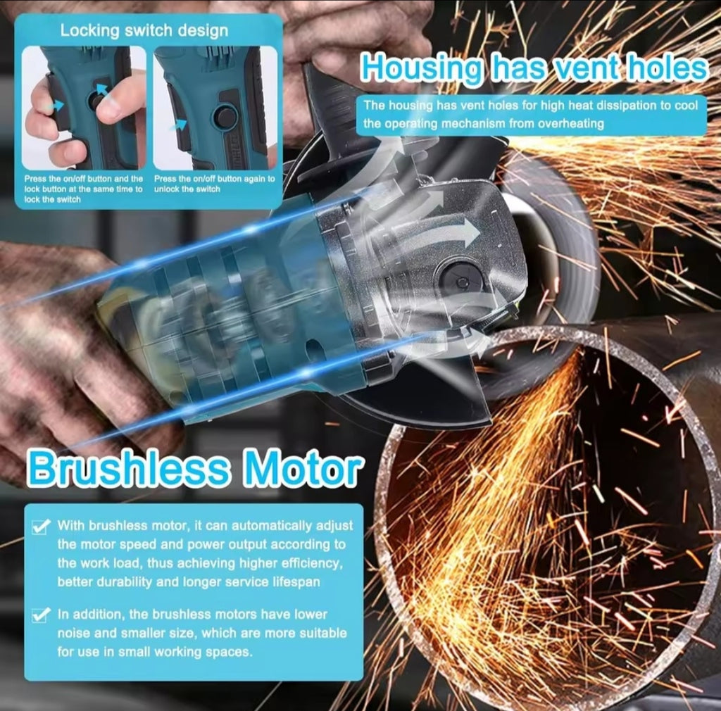 Amoladora Angular Inalámbrica 18V 125mm Sin Escobillas - 3 Velocidades Compatible Makita