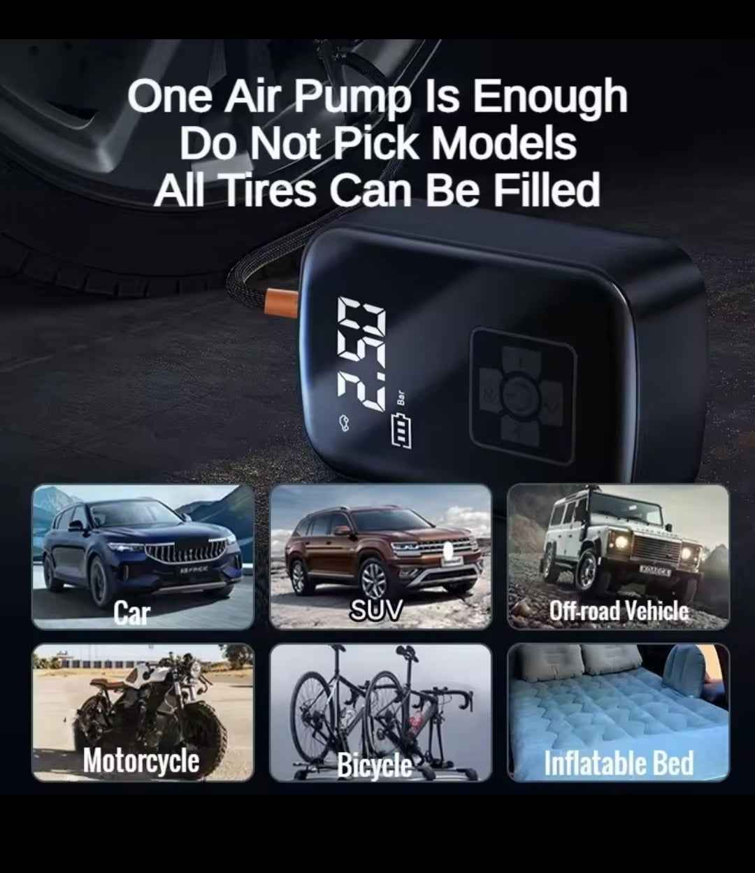 Compresor Aire Portátil Inalámbrico 150PSI - Inflador Neumáticos Batería