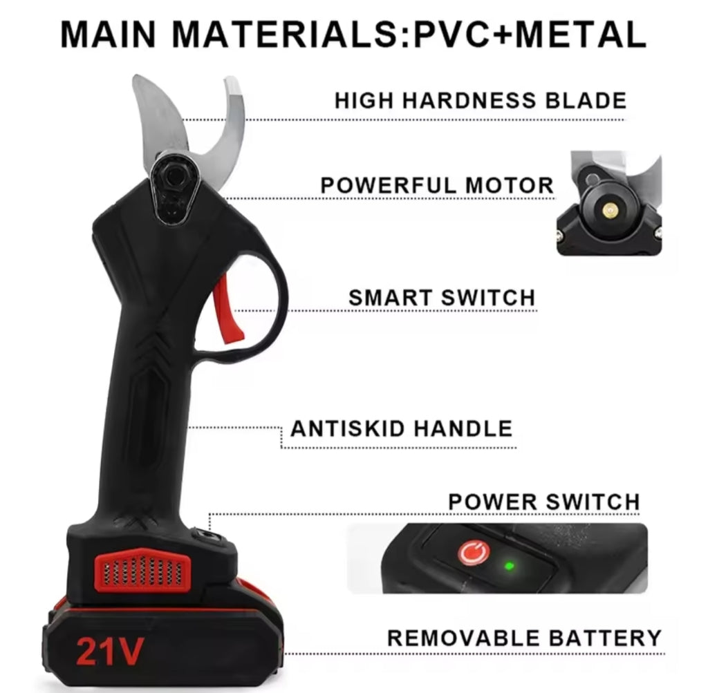 Podadora Eléctrica Inalámbrica 21V 1200W - Tijeras de Podar Profesionales 25mm