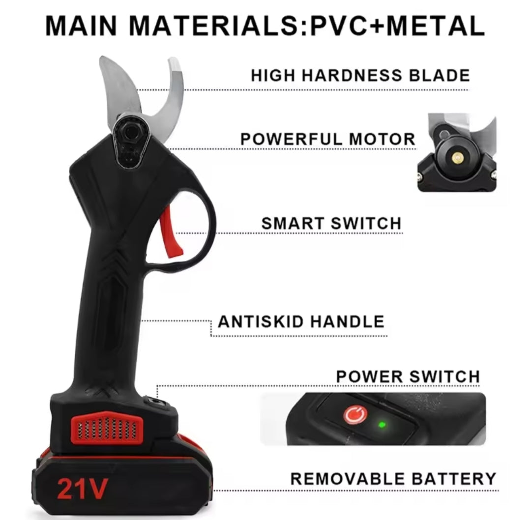 Podadora Eléctrica Inalámbrica 21V 1200W - Tijeras de Podar Profesionales 25mm