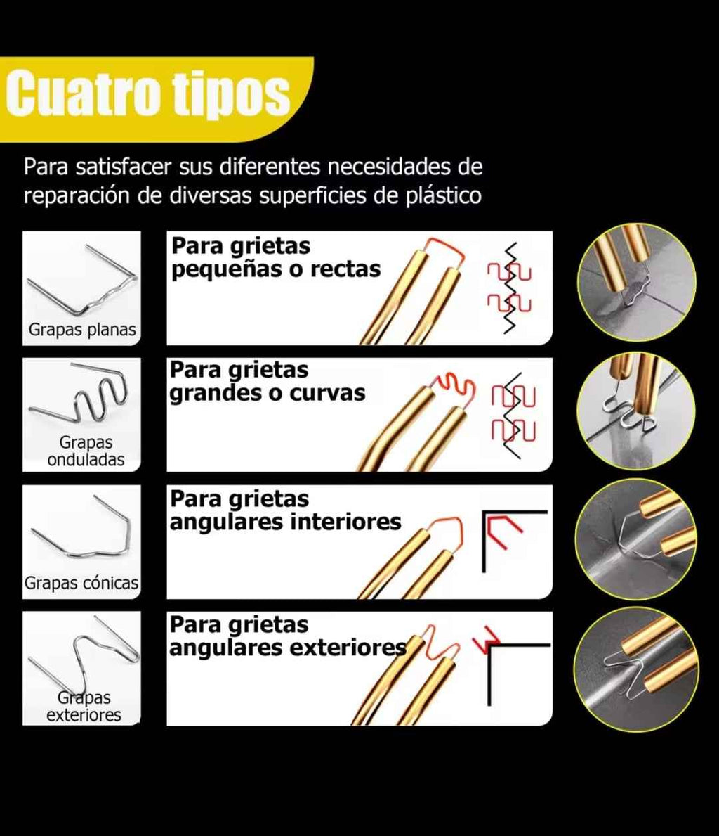 Pistola Soldadura Plástico 70W - Kit Reparación Parachoques + 400 Grapas