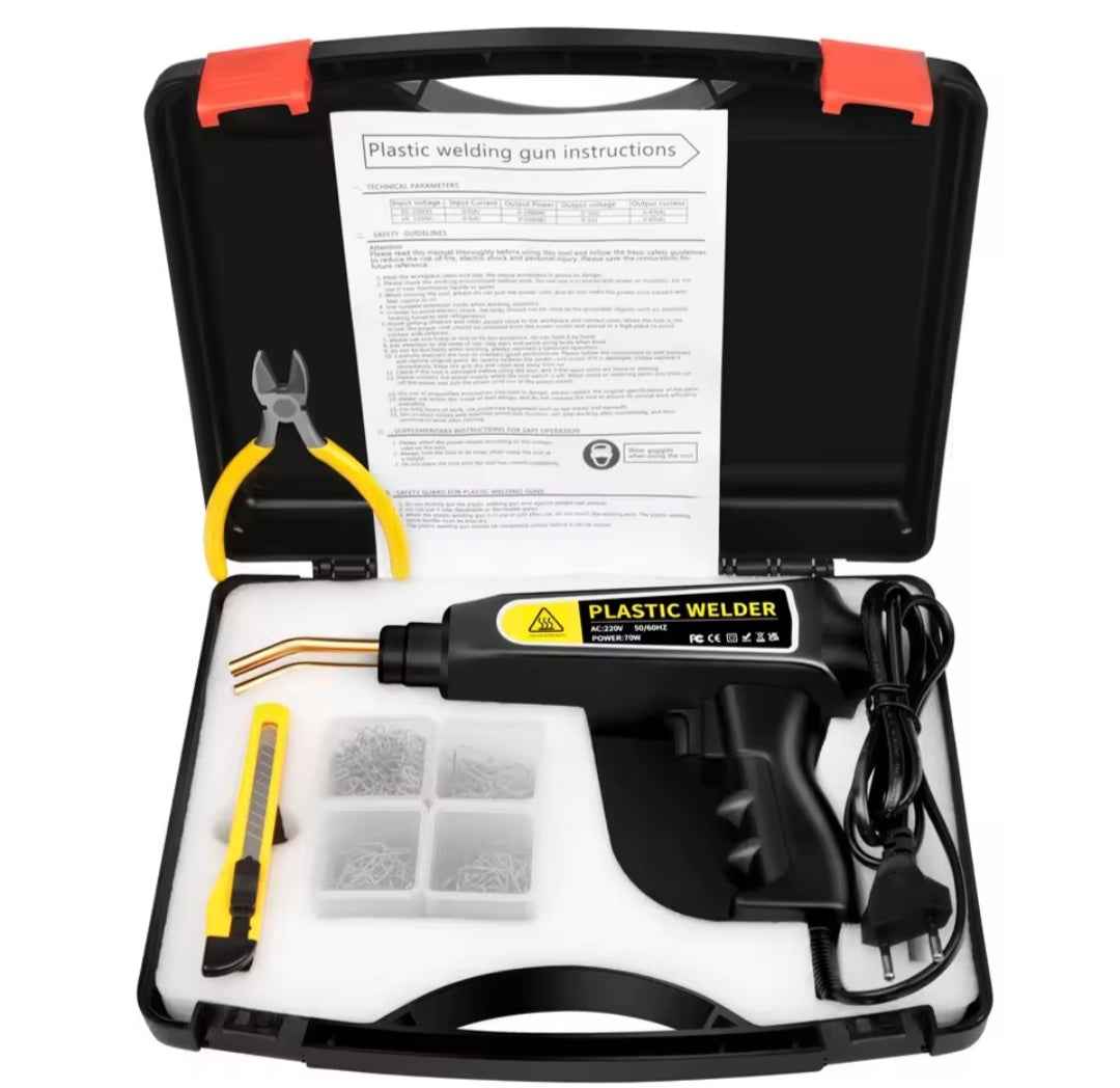 Pistola Soldadura Plástico 70W - Kit Reparación Parachoques + 400 Grapas