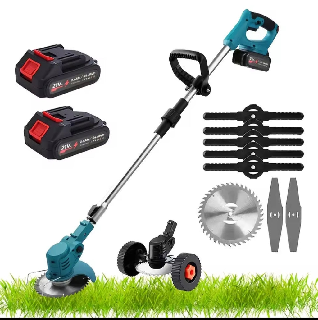 Desbrozadora Inalámbrica 21V 1500W Plegable - Cortacésped Telescópico con 2 Baterías