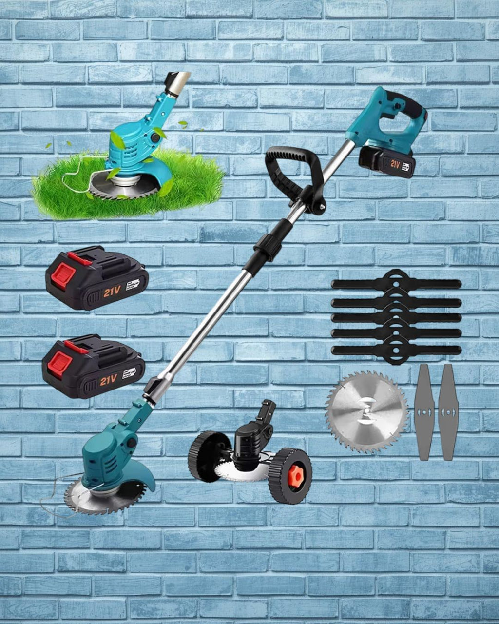 Desbrozadora Inalámbrica 21V 1500W Plegable - Cortacésped Telescópico con 2 Baterías