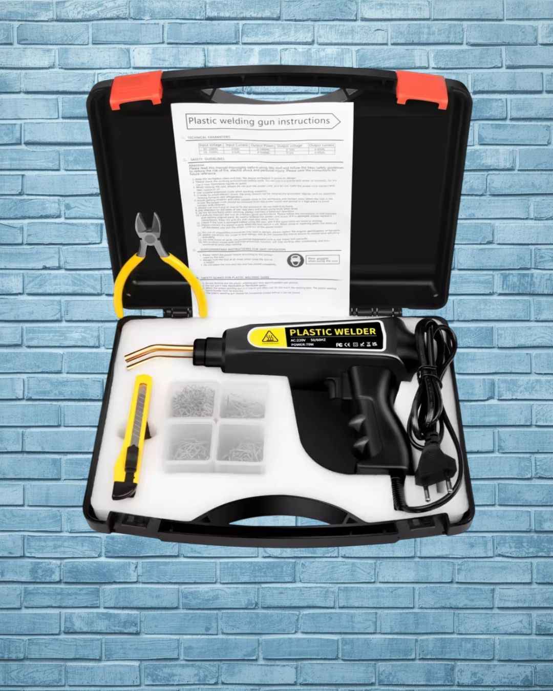 Pistola Soldadura Plástico 70W - Kit Reparación Parachoques + 400 Grapas